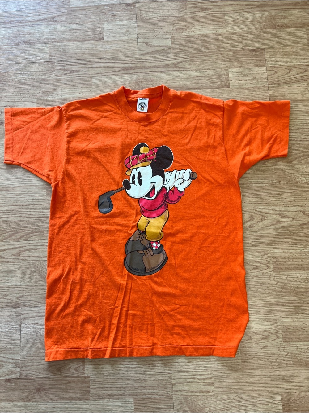 Vintage Mickey Mouse Golf Tee - Bright Orange Sz XL
